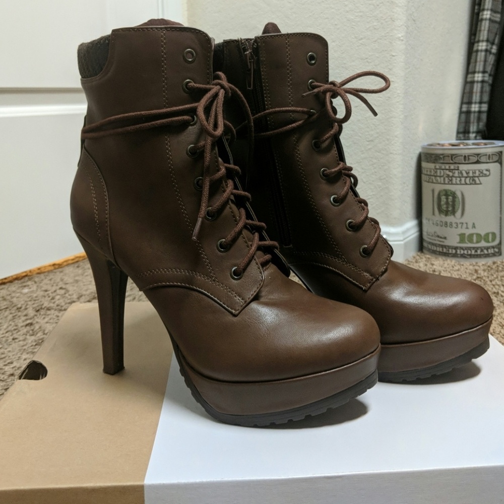 Brown platform lace up boots